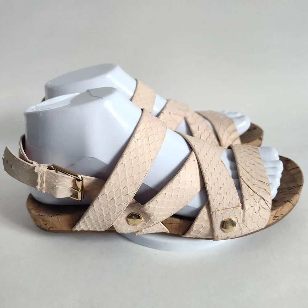Rebecca Minkoff Pastel Pink Gladiator Sandals Textured Snake Studded Size 6.5‎